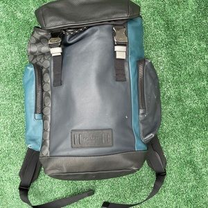 Coach Rivington Backpack W/Signature Canvas Blocking Midnight Navy Charcoal Blac